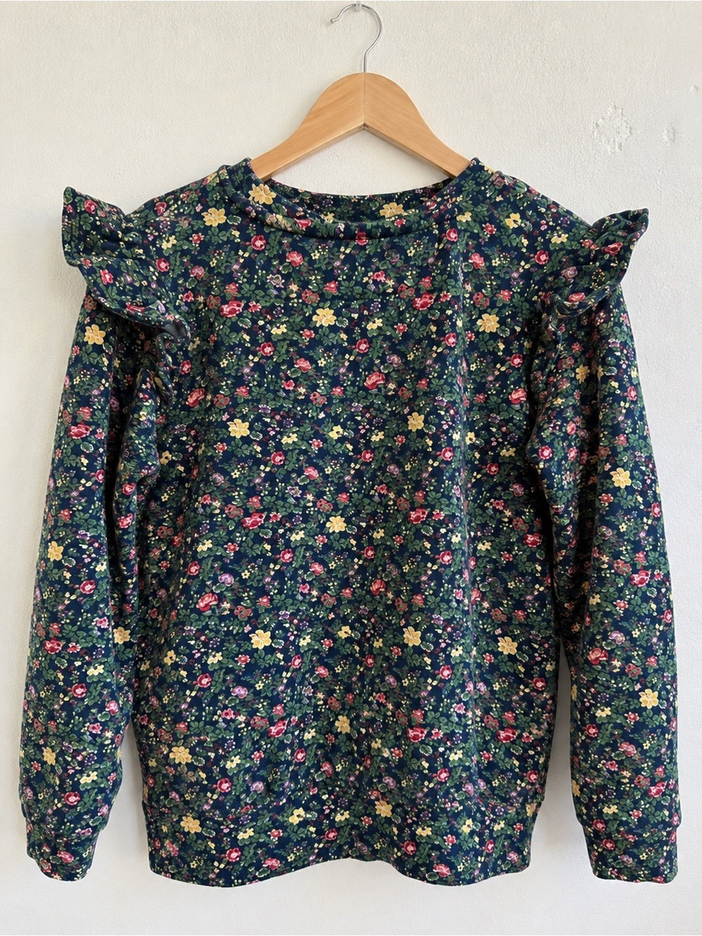 Ralph Lauren Polo Girls Floral Fleece Ruffle Shoulder Sweatshirt 6X